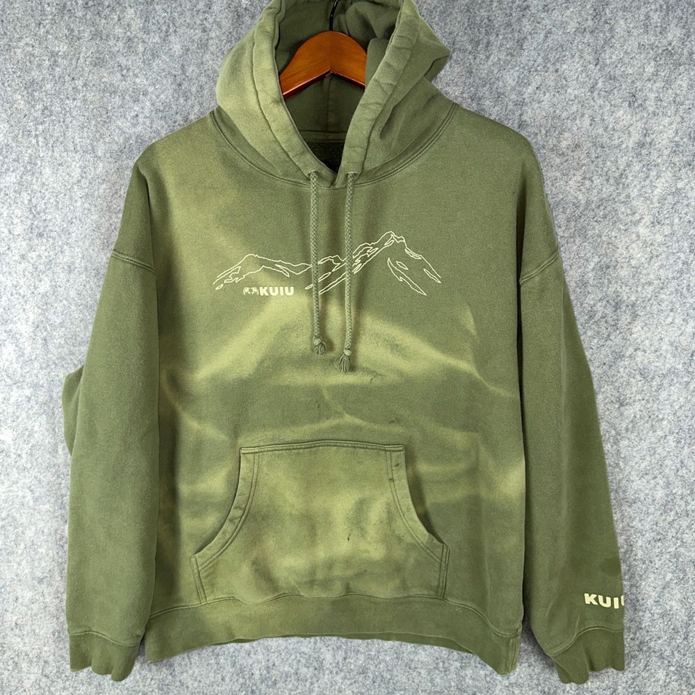 KUIU Hoodie Mens XL Green Ultralight Mountain Logo Graphic Pullover Fade